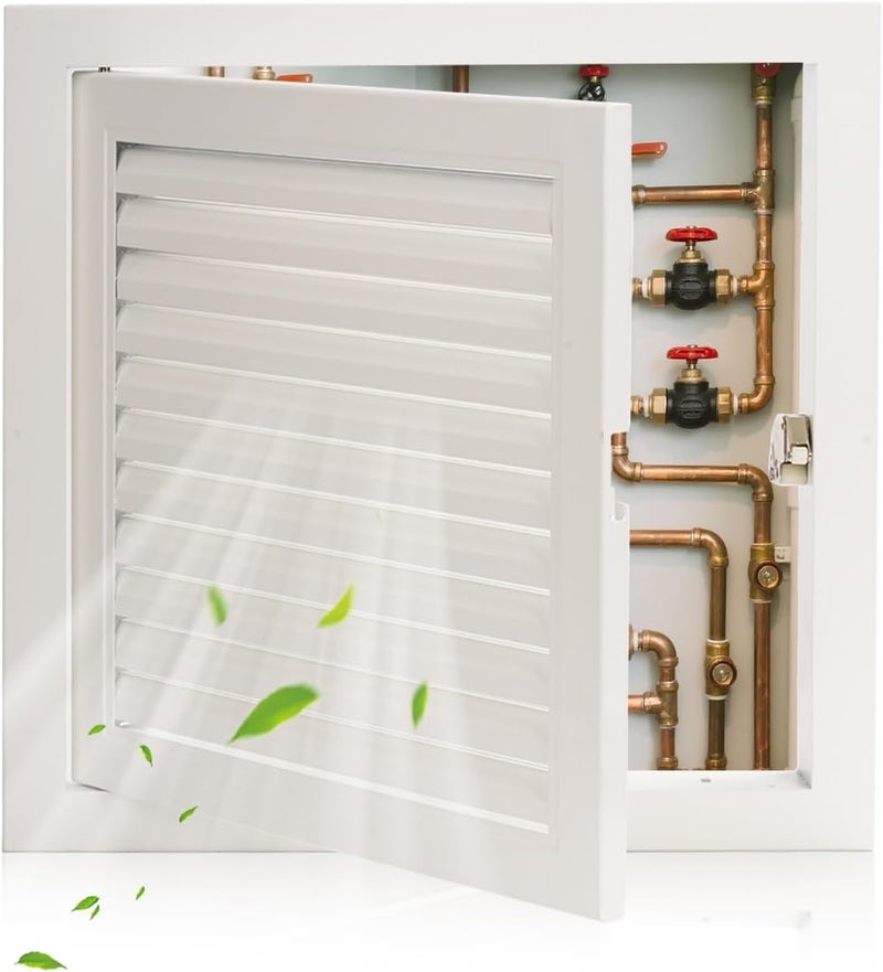 Crezone 9.5 x 9.5 inch - Access Doors - Access Panel for Drywall with Push-Button Switch - Access Panel with Vent - Aluminum Alloy - White - Good Ventilation - Inside Dimensions: 8 x 8 inch - Image 1